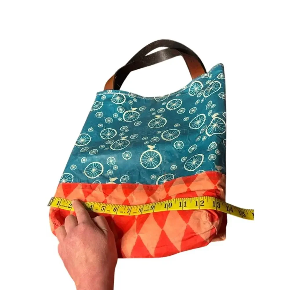 Duncan's Family Jewels Waxed Canvas Tote Bag Bicycle Print Leather Handles Purse
